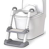 HBTower Potty Training Seat with Step Stool Ladder for Toddlers, Adjustable Kids Toilet Seat with Splash Guard, Anti-Slip Pads & Safety Handles, Comfortable Potty Chair for Boys & Girls (Grey)
