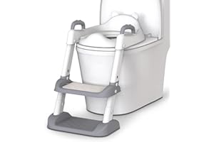 HBTower Potty Training Seat with Step Stool Ladder for Toddlers, Adjustable Kids Toilet Seat with Splash Guard, Anti-Slip Pads & Safety Handles, Comfortable Potty Chair for Boys & Girls (Grey)