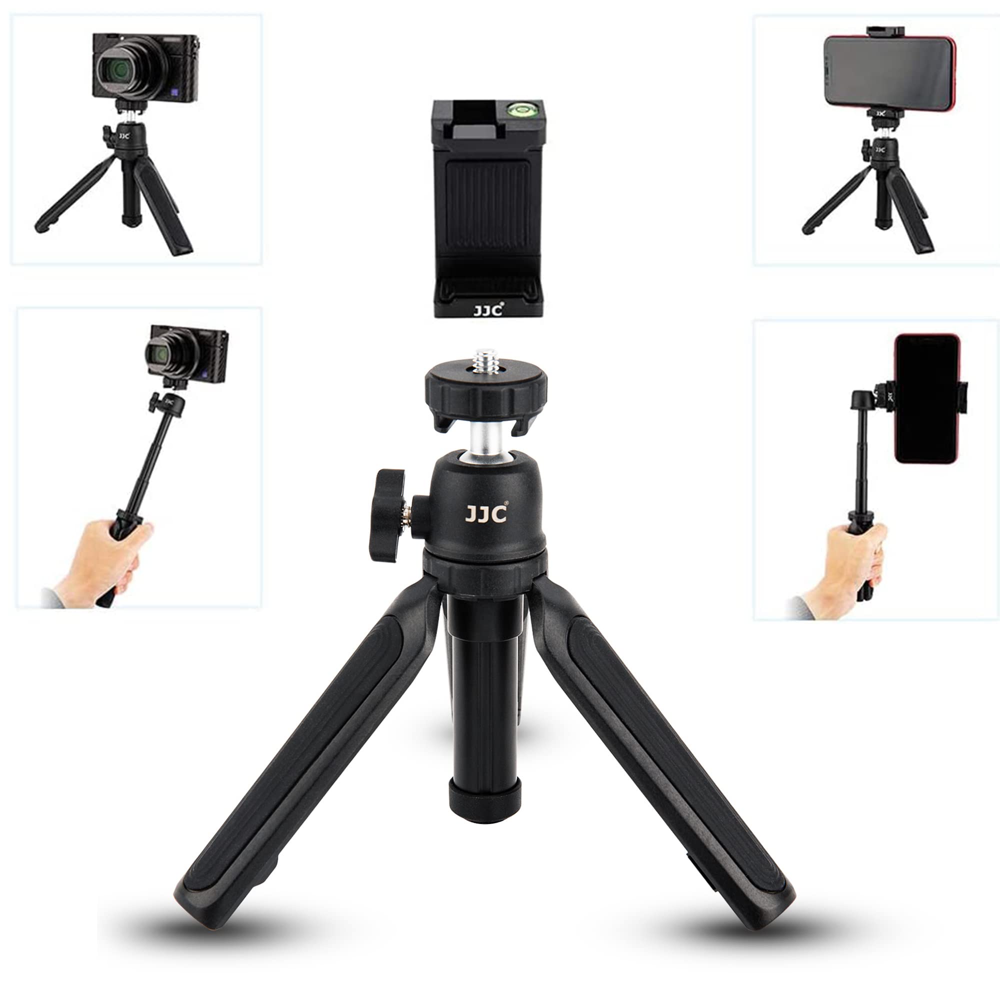 JJC 2in1 Extendable Mini Tripod, Selfie Stick Vlogging Travel Tripod w Smart Phone Clip for Sony ZV-1 ZV1II ZVE10 II ZV-E10 ZV1F RX100VII for Canon PowerShot G7XIII II Fuji X100VI X100V Ricoh GR3