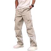 OYOANGLE Men's Cargo Pants Drawstring Waist Ruched Straight Leg Outdoor Hiking Trousers