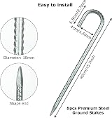 YOUNTHYE 8Pcs 40cm Galvanised Steel Ground Pegs Heavy Duty Tent Stakes view 2