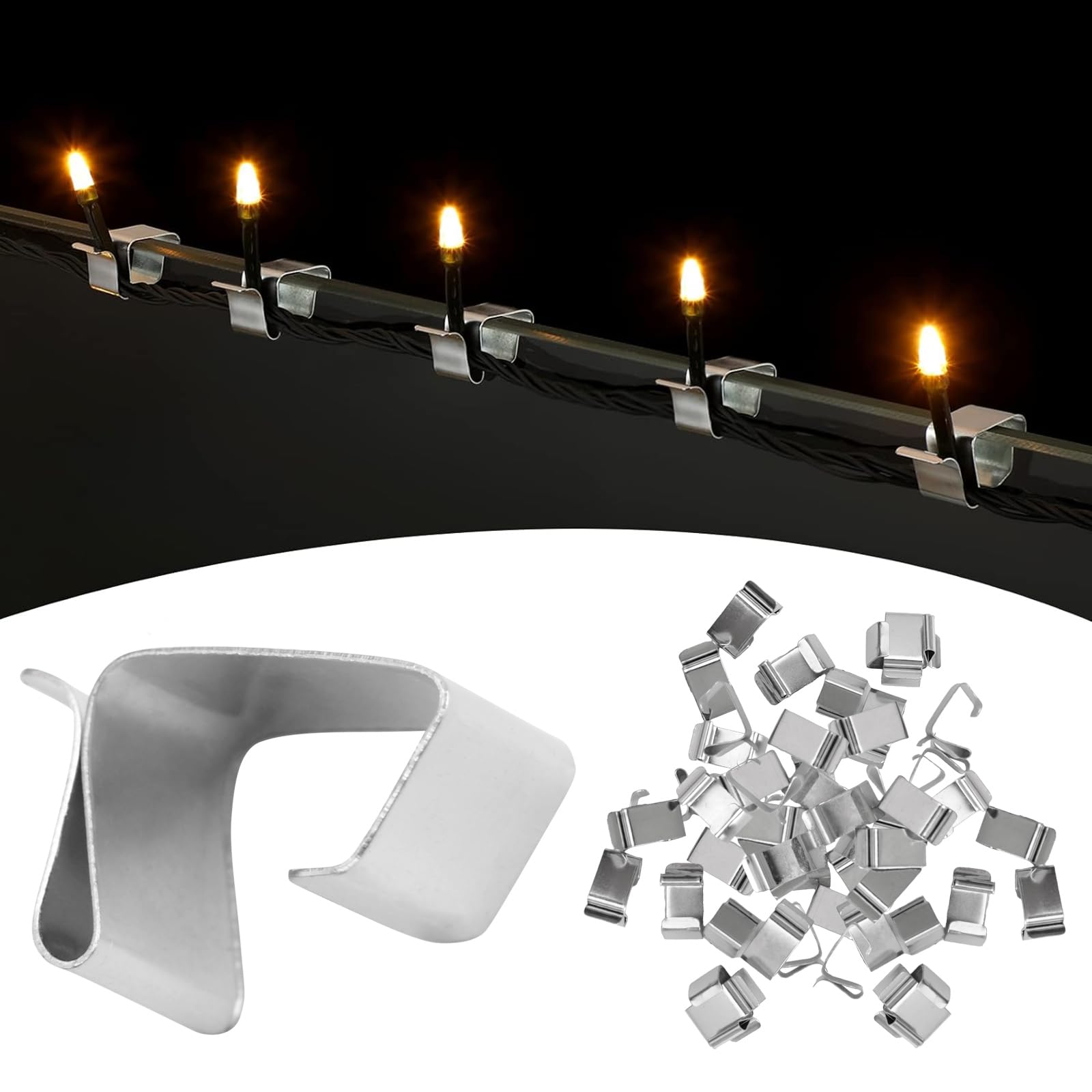 MOROBOR 60 PCS Christmas Lights Gutter Hooks, Galvanized Holiday Lighter Large Roof Hooks Light Clips Xmas Light Hangers Outdoor Lighting Hooks for Festival Decoration