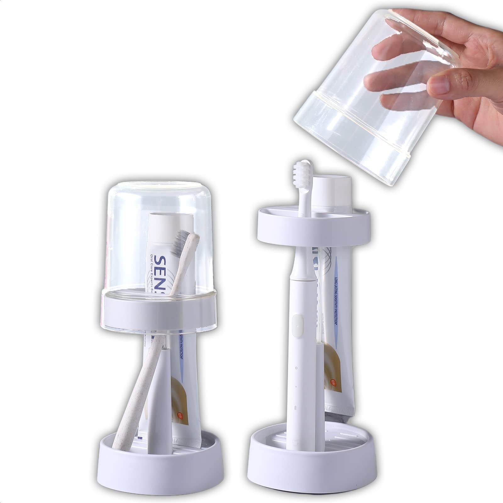 Photo 1 of Toothbrush Holder with Cup/Cover Contains 2 Slots, Compatible with Electric Toothbrushes and Conventional Toothbrushes, Can Store Toothpaste Meiloi
