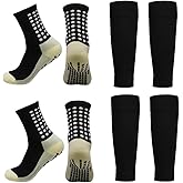 2 Set Anti-Slip Grip Soccer Socks with Shin Guard Sleeves, Sports Athletic Socks for Men Women