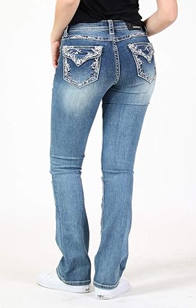 womens bootcut jeans with flap pockets