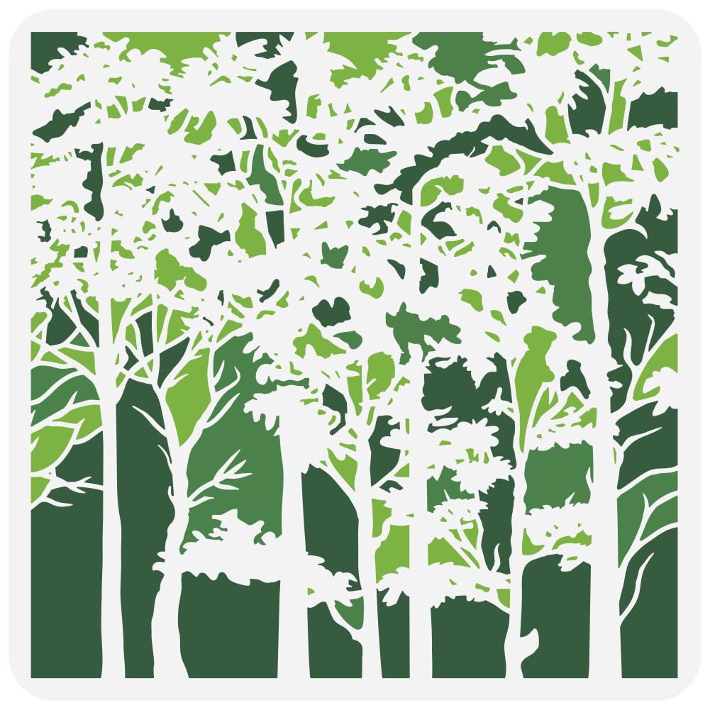 FINGERINSPIRE Tree Canopy Painting Large Stencil 30x30cm Pet Towering Trees Pattern Spraying Big Stencil Reusable Forests Wall Stencil Tree Trunk Huge Stencil Nature Plants Theme DIY Template