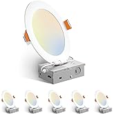 Amico 6 Pack 6 Inch 5CCT Ultra-Thin LED Recessed Ceiling Light with Junction Box, 2700K/3000K/3500K/4000K/5000K Selectable, 12W Eqv 110W 1050LM Brightness Dimmable Canless Wafer Downlight, ETL & FCC