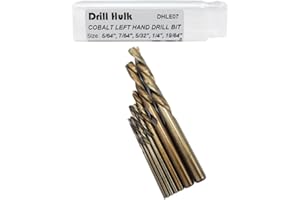 Drill Hulk 7-Piece M35 Cobalt Left Hand Drill Bit Set for Removing Damaged Bolts and Screws, 5/64-Inch, 7/64-Inch, 5/32-Inch, 1/4-Inch, 19/64-Inch