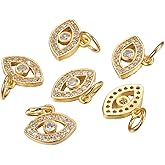 Clotiry 10Pcs Brass Micro Pave Cubic Zirconia Lucky Eye Charms Golden Tone Sparkle Evil Eye Charms for Jewelry Making Handmade Crafts