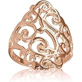 Hoops & Loops 925 Sterling Silver Filigree Celtic Floral Swirl Ring for Women, Silver, Yellow & Rose Gold