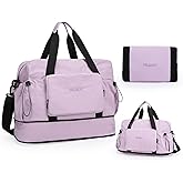 Large Capacity Folding Travel Bag, Expansion Travel Duffel Bag with Dry and Wet Separation, Portable Waterproof Carry on Bag Overnight Bag for Women and Man (Purple)