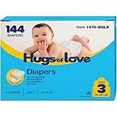 Dynarex Hugs-of-Love Diapers Size 3 (16-28 lb) Baby Diapers - High Absorbency, Leak Protection, Soft Comfort, 144 Diapers per Case