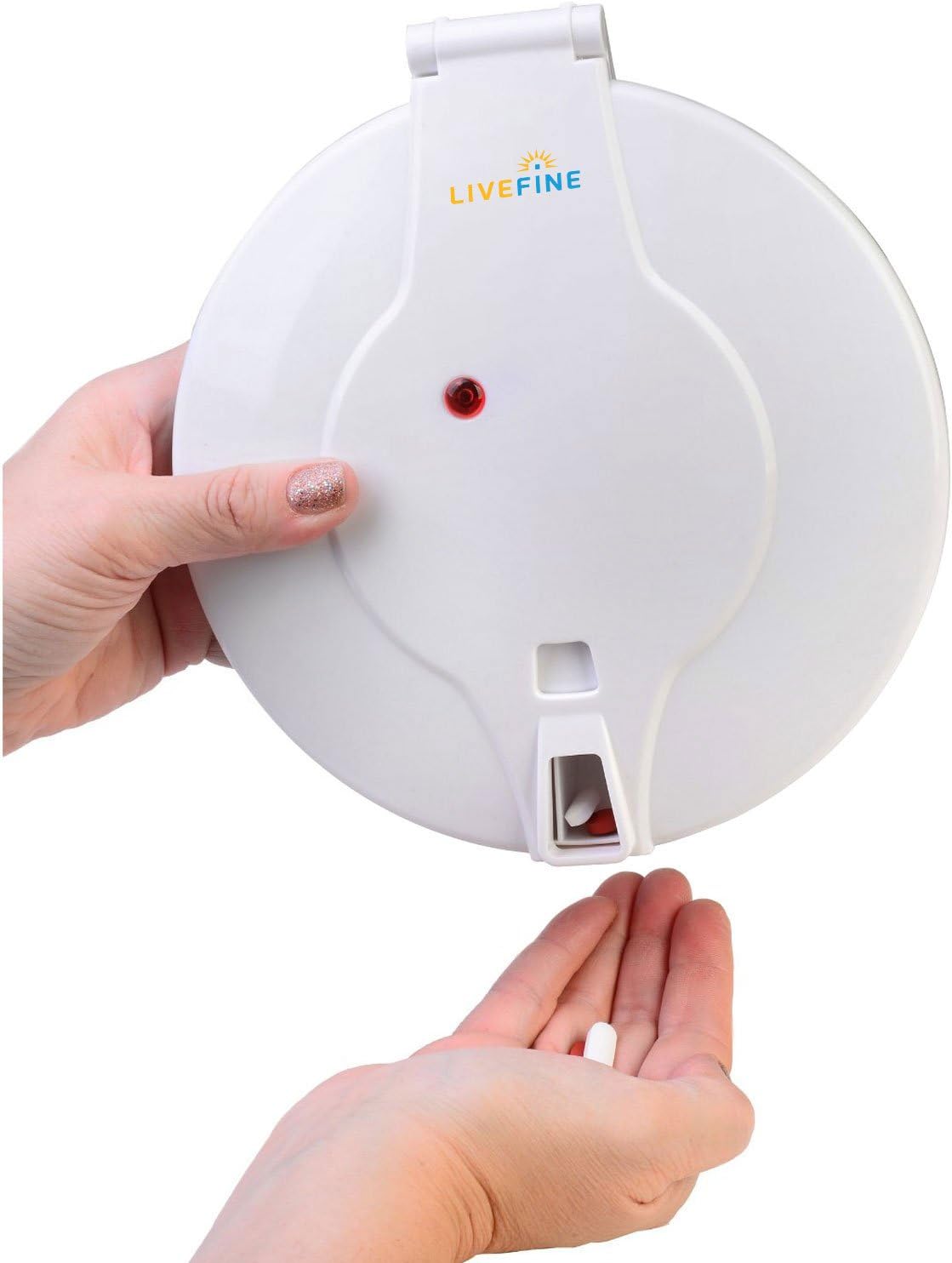 LiveFine Automatic Pill Dispenser, 28-Day Electronic Medication Organizer with Alerts, Flashing Light and Safety Latch - Dispenses Prescriptions Up to 6 Times Per Day - Solid White Lid: Health & Personal Care