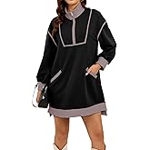 Skoinvb Womens Long Sleeve Sweatshirt Dress Oversized Half Zip Fall Loose Fit Casual Dress with Pockets