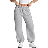 Herseas Women's V Crossover Waist Sweatpants Baggy Y2K Jogger Pants Wide Leg Fleeced Lounge Pants