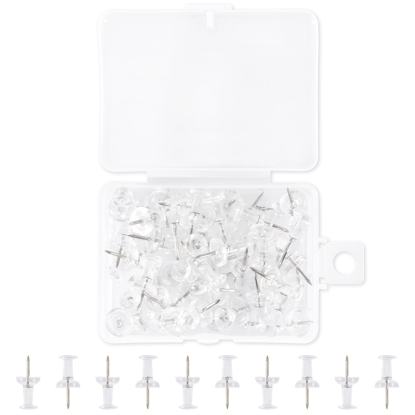 Photo 1 of AMUSIGHT 60Pcs Push Pins for Bulletin Board, Thumb Tacks for Cork Board, Clear Plastic Head, Steel Tip, Thumbtacks for Wall Poster Photo Maps Pictures Office Home Decor