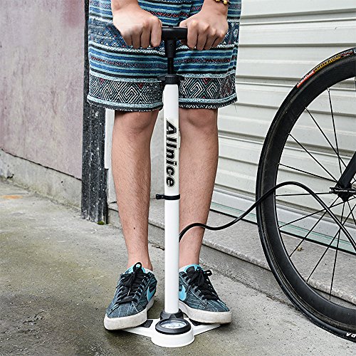 image for Allnice Bicycle Pump, Large Gauge 160 PSI Alloy Aluminum Floor Bike Pu