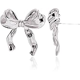 Silver Bow Earrings for Women Trendy Bow Stud Earrings Classic RibbonEarrings Cute Bowknot Earrings Jewelry for Women