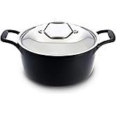 All-Clad Cast Iron Stockpot, 6 Qt Enameled Cast Iron Dutch Oven with Lid, Grill, Oven Safe up to 650F, Pot Compatible with All Stovetops (Gas, Electric & Induction), Easy-Clean, Cookware, Black
