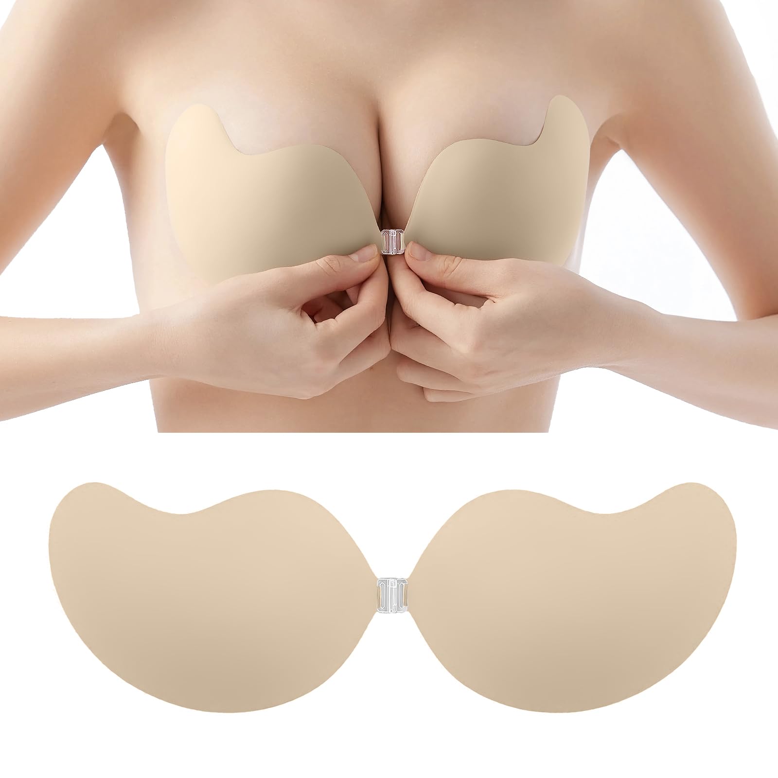 Photo 1 of 2025 2.0 Sticky Bra Invisible Strapless Adhesive Bra Push Up Reusable Silicone for Women Backless(A) Beige