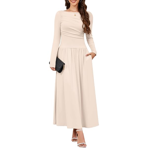 Womens Nightgowns Long Sleeve Maxi House Dress Casual Crewneck Nightshirt  Dresses Full Length Sleepwear with Pockets at Amazon Women's Clothing store