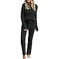 luvamia Women's Casual Pajama Set Fuzzy Fleece Knitted Long Sleeve Pj Loungewear