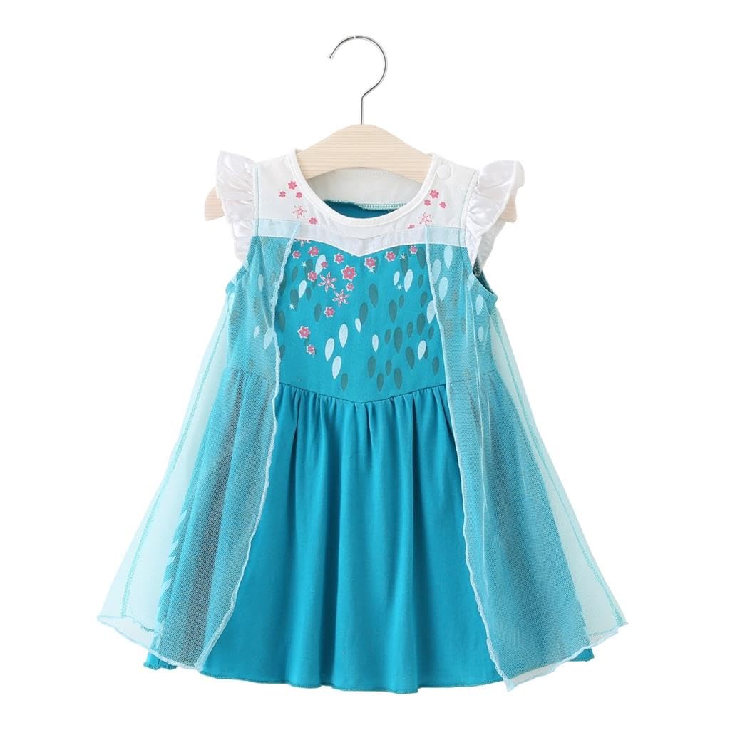 Lito Angels Princess Tulle Dress Up Costume with Train for Kids Girls, Cotton Outfit Casual Wear, Age 3-4 Years, Blue 192