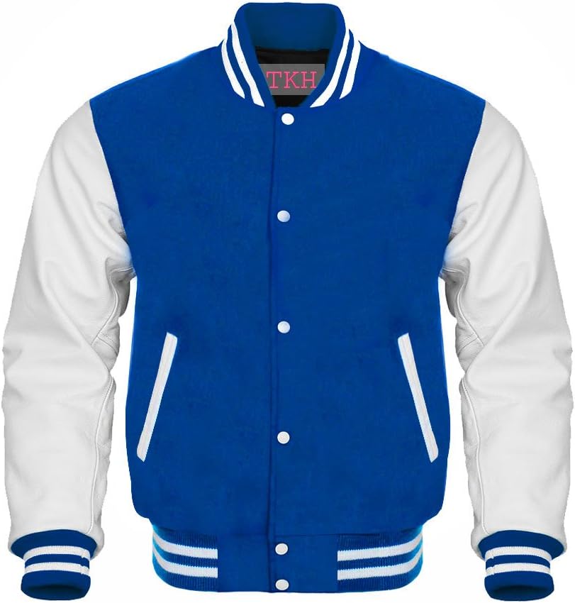 Letterman Varsity Jacket Royal Wool White Leather Sleeves