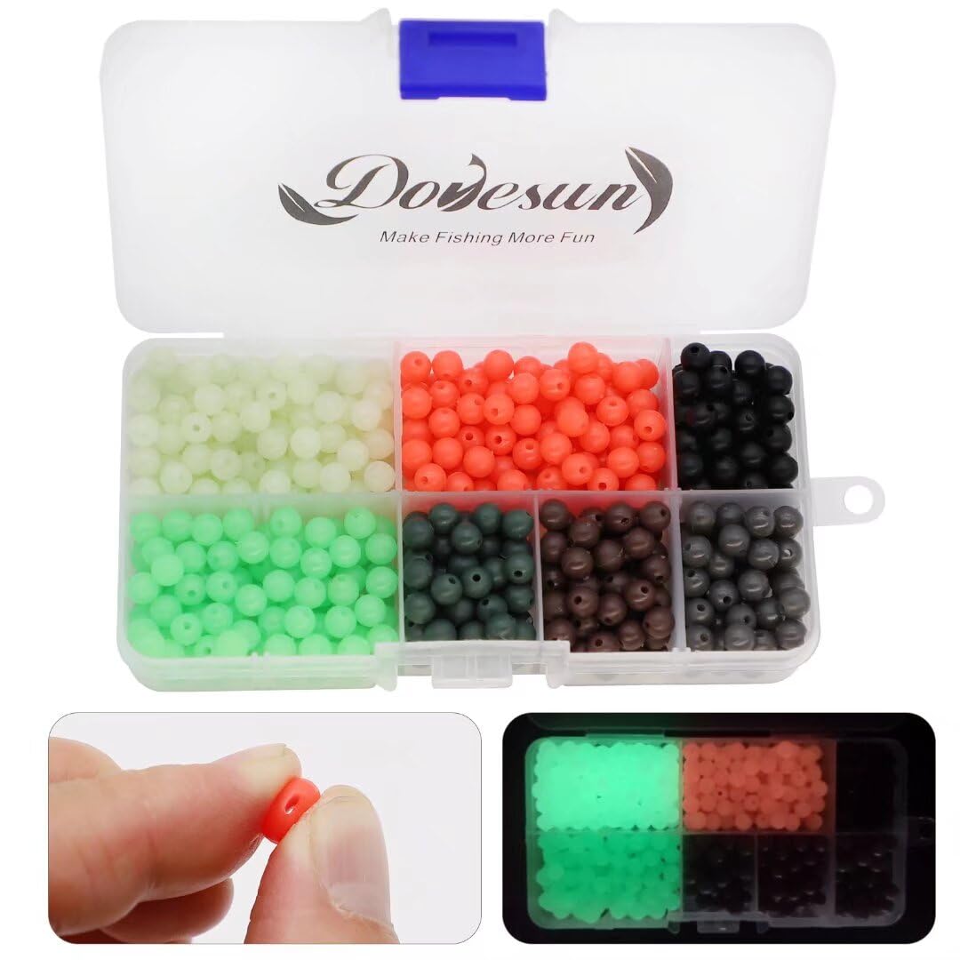 Dovesun Soft Rubber Fishing Beads Fishing Accessories 7 Colors Round Fishing Beads with Fishing Tackle Box 6mm (0.23in) 600pcs