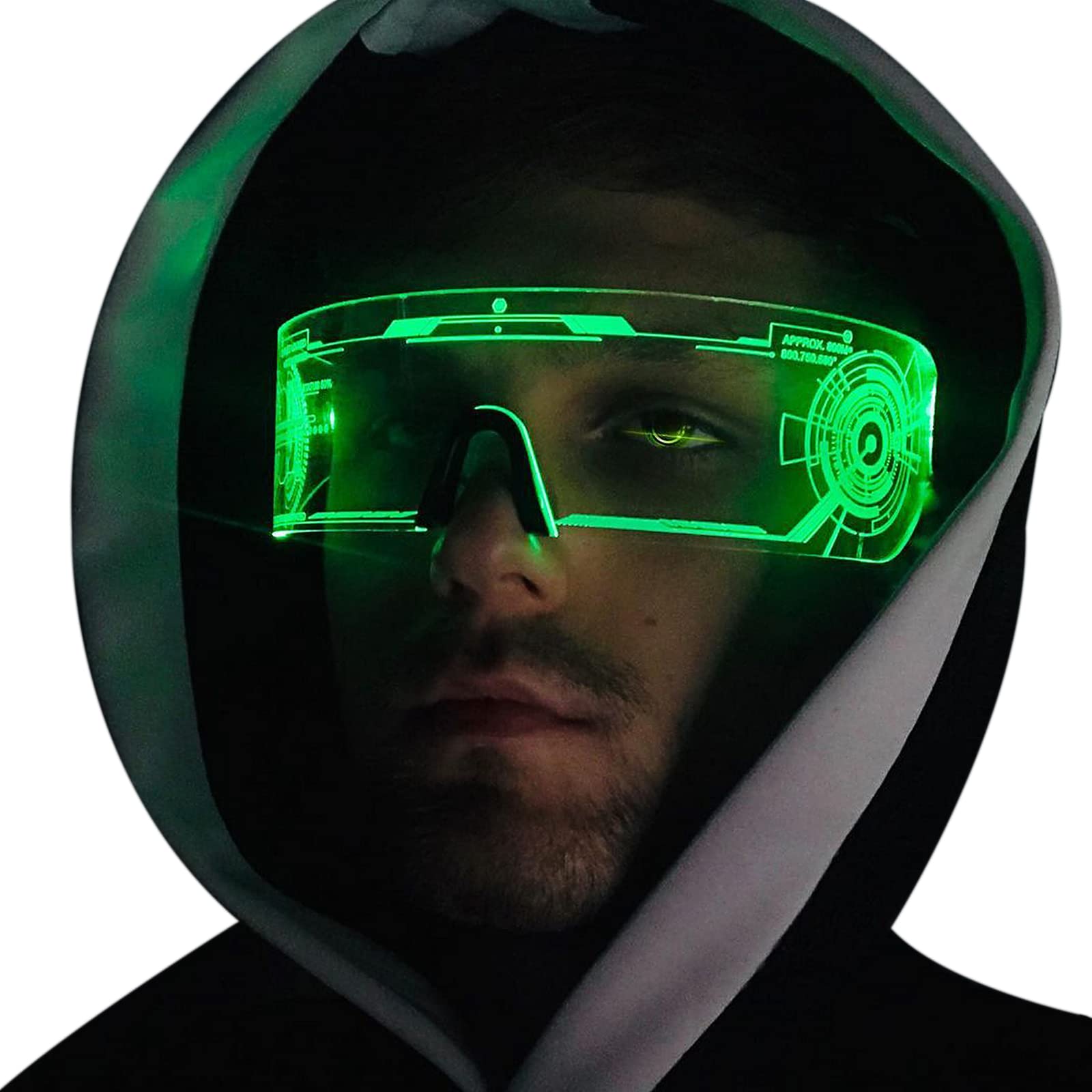 Photo 1 of Fency LED Light Up Glasses with 7 Colors, LED Visor Glasses, Luminous Glasses, Flashing/Fixed Light Colors, Glow in The Dark, Cyberpunk Futuristic Cosplay for Adults