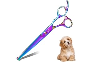 DRGSKL 7" Straight Dog Grooming Scissors Rainbow, Grooming Shears with Offset Handle for Medium to Large Dogs, Stainless Steel 440C Shears for Novice and Professional Groomers, Sharp and Safe