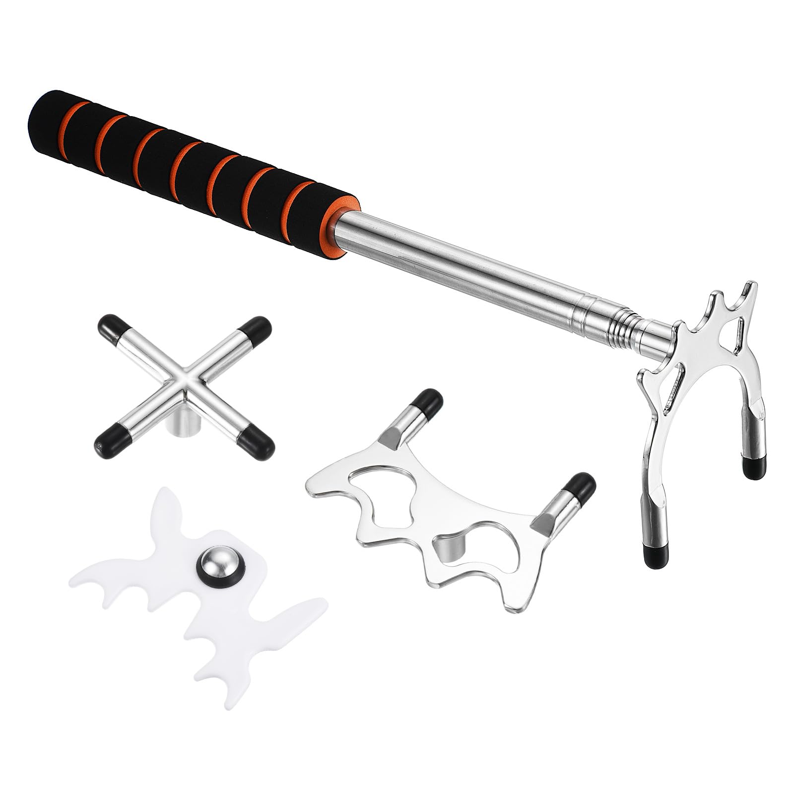 PATIKIL Retractable Billiards Cue Stick Bridge, EVA Pool Cue Accessory with Removable Metal Low/High/Cross Bridge Head for Pool Table Competition, Silver/White