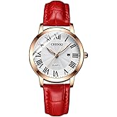 Tiong Fashion Casual Ladies Watch, Leather Strap Quartz Waterproof Watch for Women