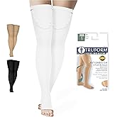 Truform Anti Embolism Stockings, Thigh High Post Surgery Recovery Hospital Style, 18 mmHg Compression for Men and Women, Full Length Ted Hose, Open Toe, White, Large