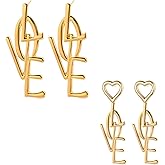 Dreuyet 2 Pairs Love Letter Long Dangle Earrings for Women Fashion LOVE Alphabet Shape Stud Earring Punk Statement Jewelry