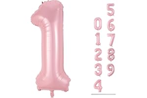 LINGQIANG Pastel Pink 1 Balloons, 40 Inch Giant Light Pink Helium Foil Number 0-9 for Girls, Self Inflating 1st Birthday Balloon for Women Anniversary Baby Shower Princess Party Decorations Supplies