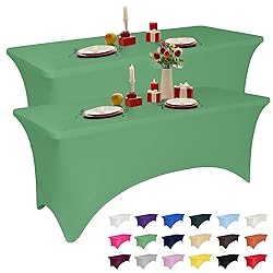 2 Pack 6 Feet Emerald Green Spandex Tablecloth for