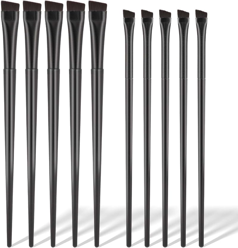KALIONE 10 Pack Flat Eyebrow Tint Brush Angled Eyeliner Brush Set Ultra Thin