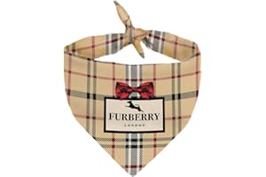 MILLIONAIRE MUTT Dog Bandana FURBERRY Designer Fashion Clothes Scarf kercheif for Small Medium and Large Dogs. Funny Parody Gift for Girl or boy Dog Soft Durable Fabric, Adjustable tie-on Style Triangle