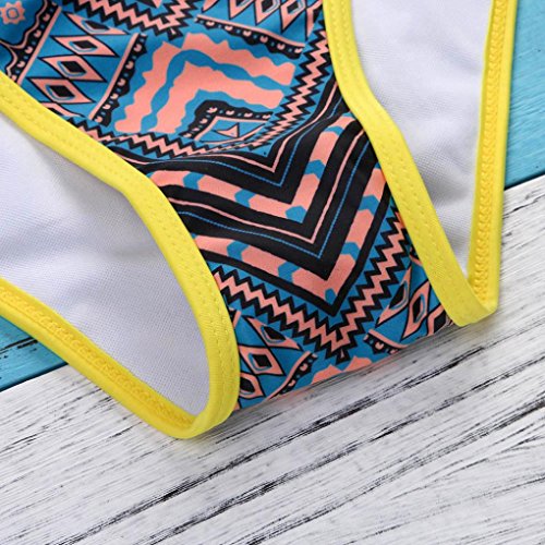 Elogoog Sexy Women One Piece Swimsuit Push up Padded Vintage Floral Bikini Bathing Suits (Yellow, L)