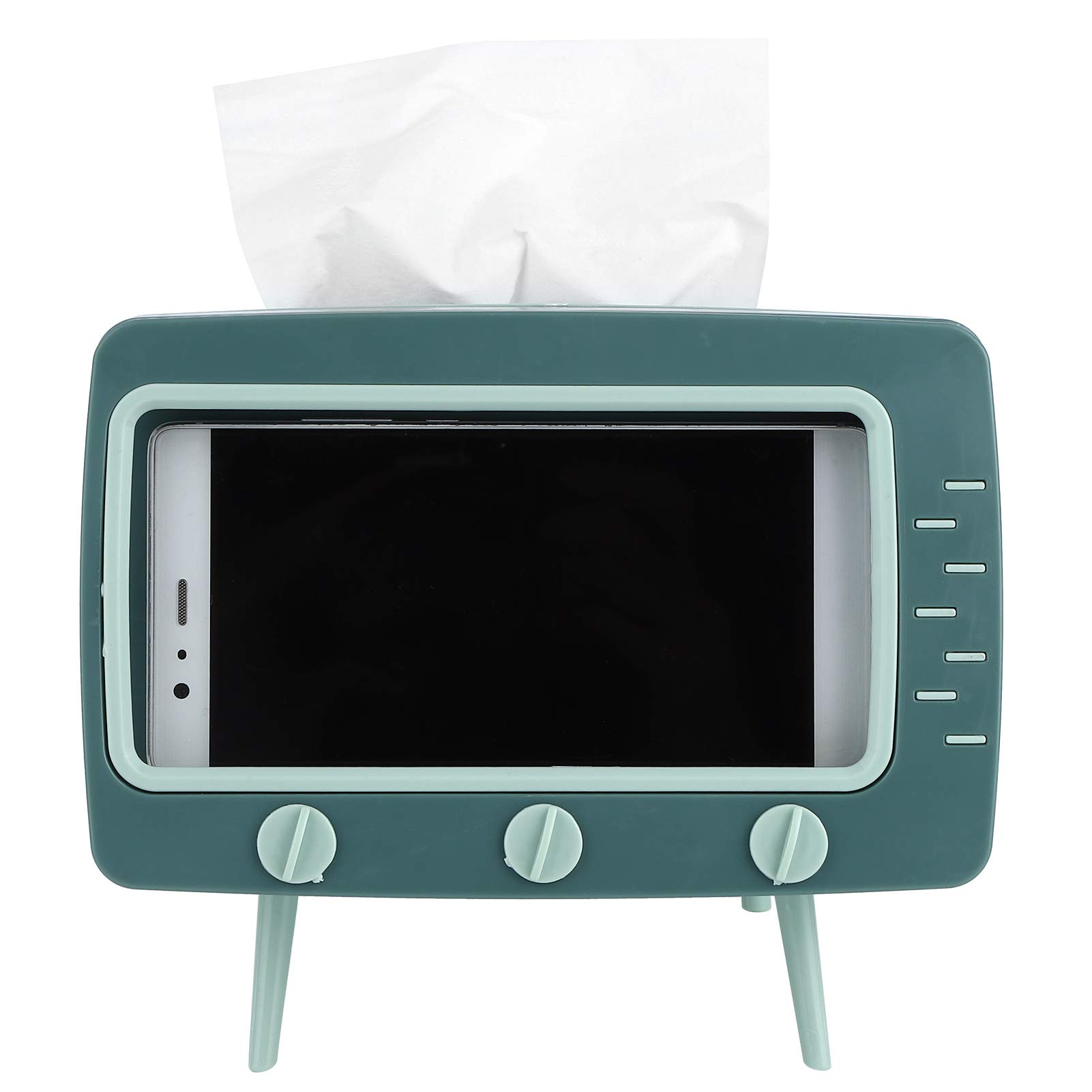 Tissue Box Holder with Phone Stand, Unique TV Shape Tissue Box Rectangular Facial Tissue Dispenser Box Holder for Bedroom, Bathroom, Office