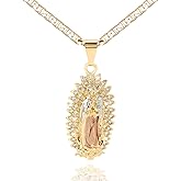 J&H DiaJuvelo Catholic Virgin Mary Necklace for Women 14K Gold Plated Virgen de Guadalupe Necklace Mother Mary Cubic Zirconia Virgin Mary Pendant Catholic Jewelry for Women Charm Gifts
