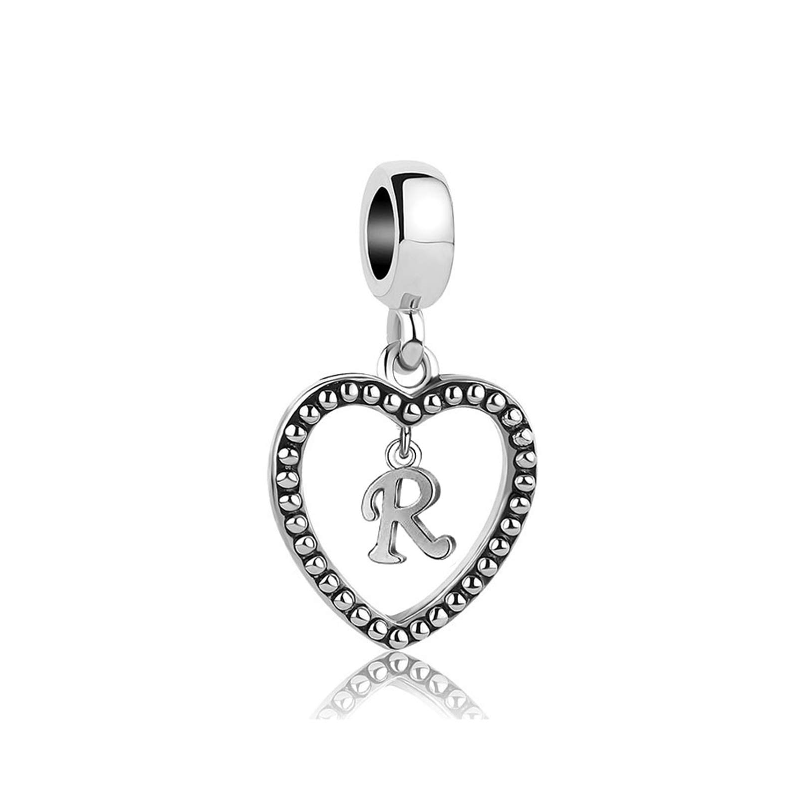 Initial Letter R Love Heart Dangle Charm fits Pandora Charms Bracelets Name Birthday Jewellery Gift for Daughter Women Sister Family Granddaughter Christmas