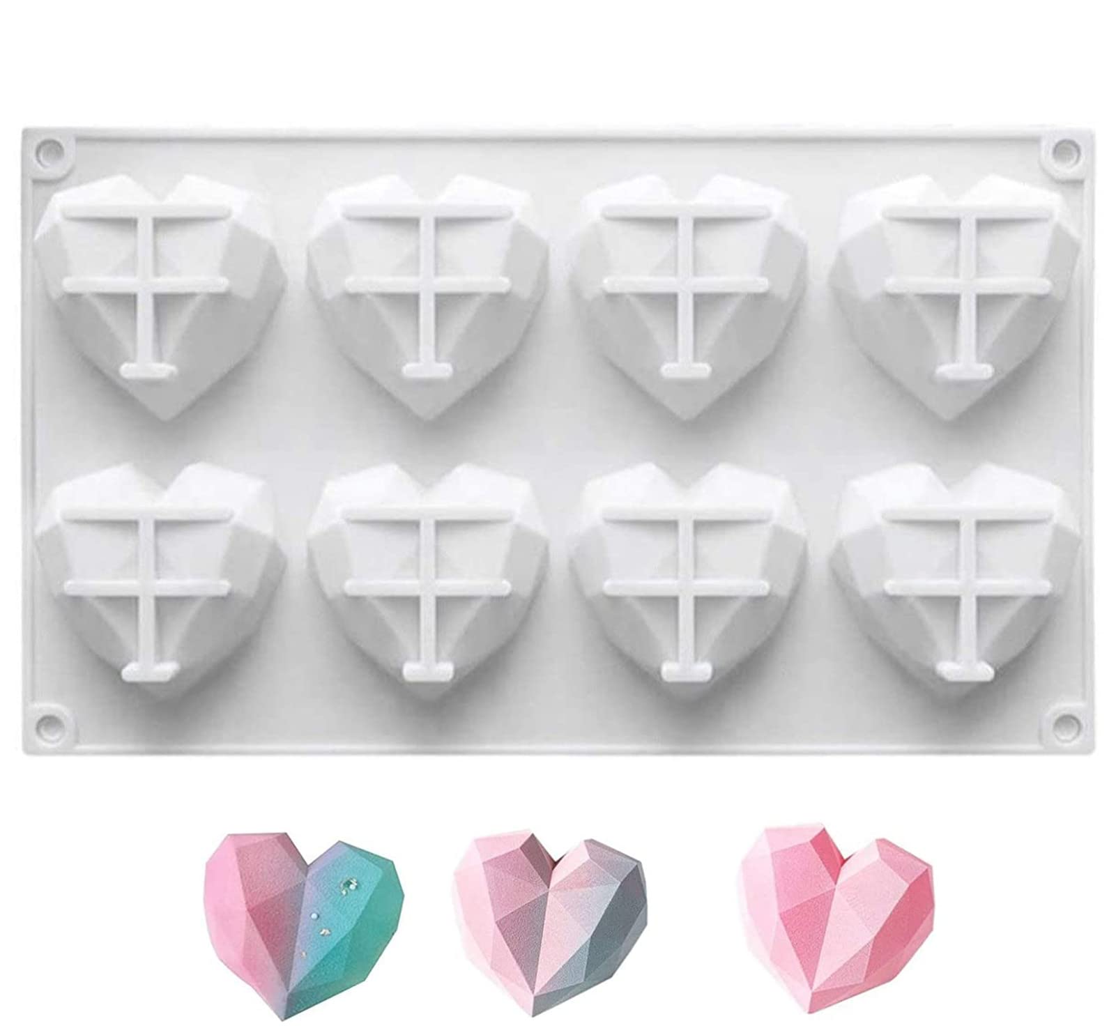 Dubens Mousse Cake Mould, Silicone Baking Mould/Muffin Mould for Muffins, Cupcakes, Cakes, Pudding, Ice Cubes and Jelly, Bread Baking Mould, 3D Baking Moulds, DIY Mould (Diamond Heart)