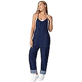 roswear Women's Denim Overalls Thin Sleeveless Jumpsuits with Adjustable Strap Cuffed Hem