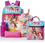 Disney Girls' Princess 5 Pc Set Backpack, Pink