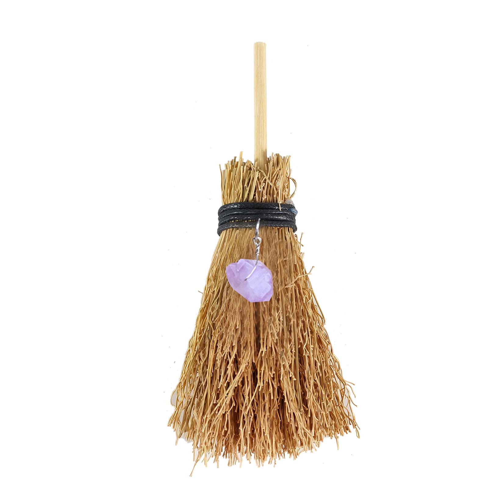 Healing Crystal 1Pcs Witch Mini Straw Broom with Amethyst Rough Stone