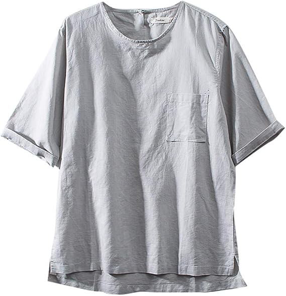 Amazon Florrita メンズ レジャー 無地 ゆるtシャツ おおきいサイズ リネン ゆったり 半袖シャツ 軽い 柔らかい ブラウス 薄手 トップス 綿麻 無地 七分袖 長袖 おしゃれ 上着 お兄系 プレゼント 冷房 アウトドア 春夏秋対応 Tシャツ カットソー 通販
