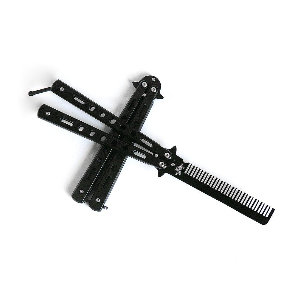 Sricam Durable Folding Comb - Unique Metal Black butterfly Comb，Convenient Steel Lightweight Portable Training Butterfly Comb