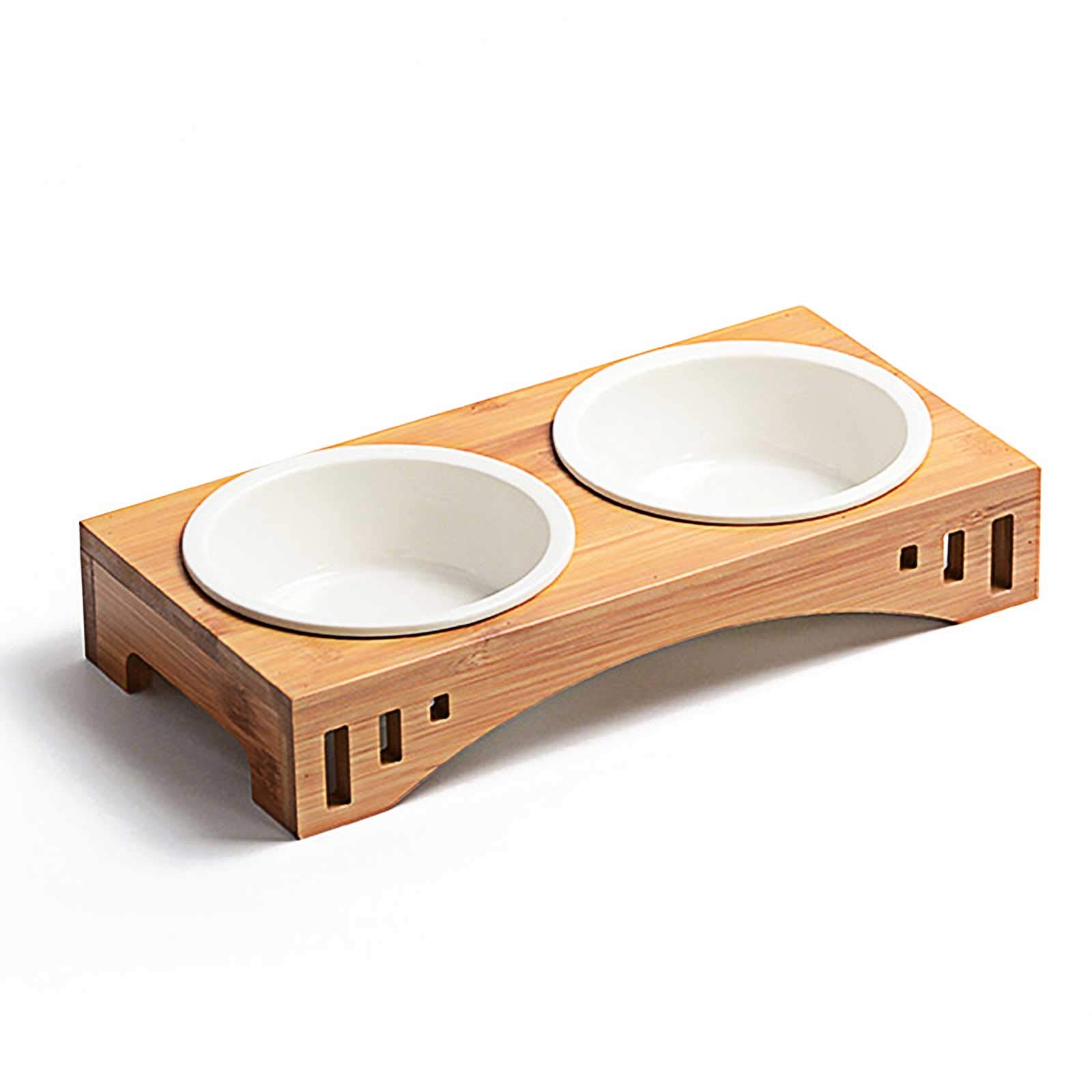 PETCUTE Ceramic Pet Bowl double dog bowl Elevated Dog Bowl Non-Slip Cat Food Water bowl with wood stand